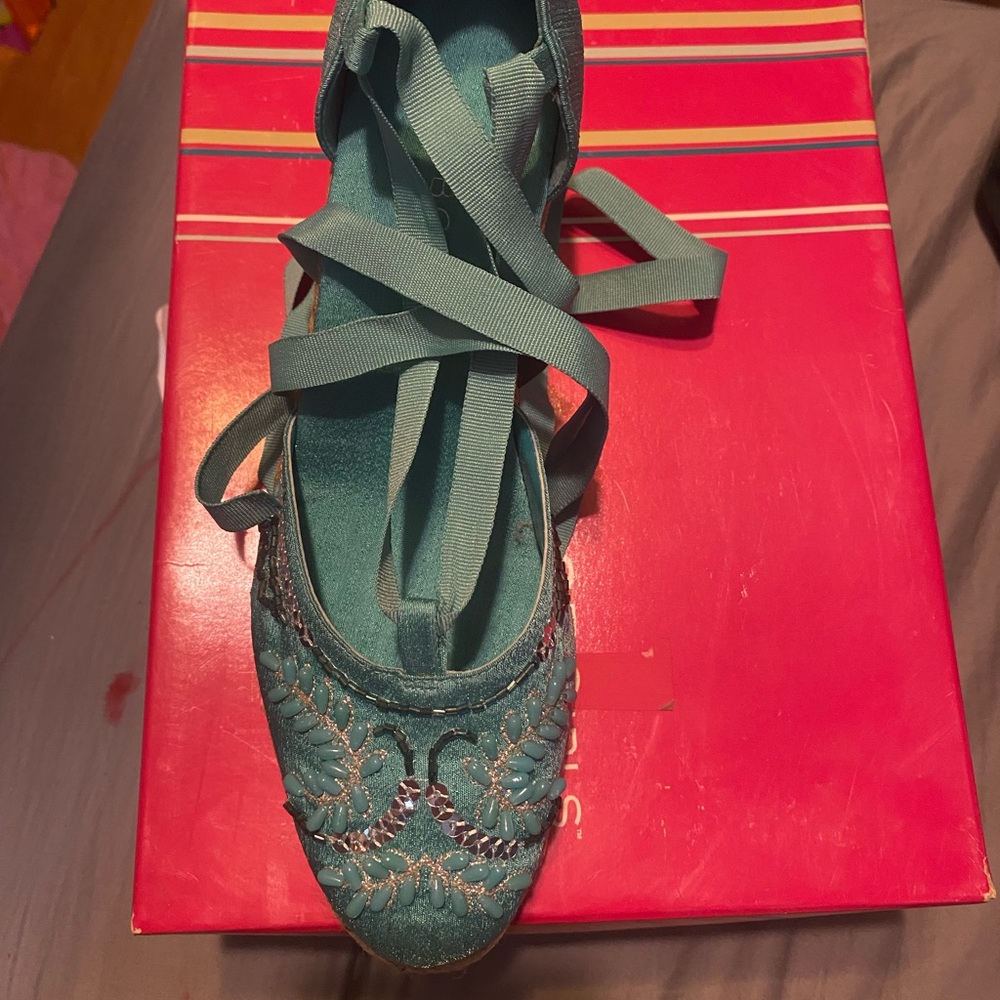 Nordstrom Teal Embroidered Flats
